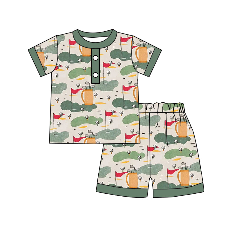 Preorder  BSSO0629 Green Golf  Boys Short Sleeve Shorts Outfits