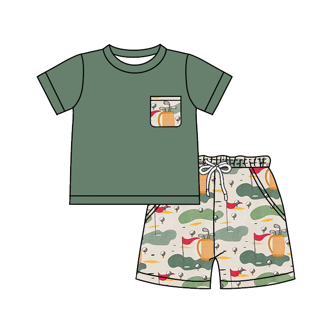 Preorder  BSSO0630 Green Golf  Boys Short Sleeve Shorts Outfits