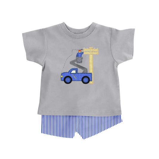 Preorder  BSSO0631 Blue worker Boys Short Sleeve Shorts Outfits