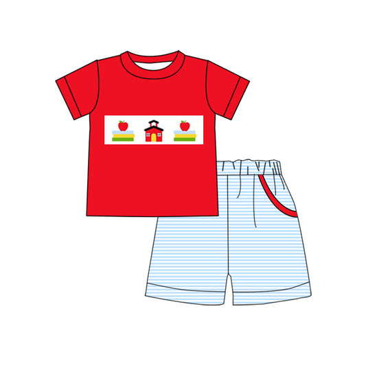 Preorder  BSSO0635 red blue apple school  Boys Short Sleeve Shorts Outfits