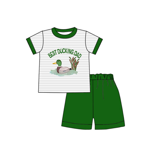 Preorder  BSSO0636 Green Best Ducking Dad  Boys Short Sleeve Shorts Outfits