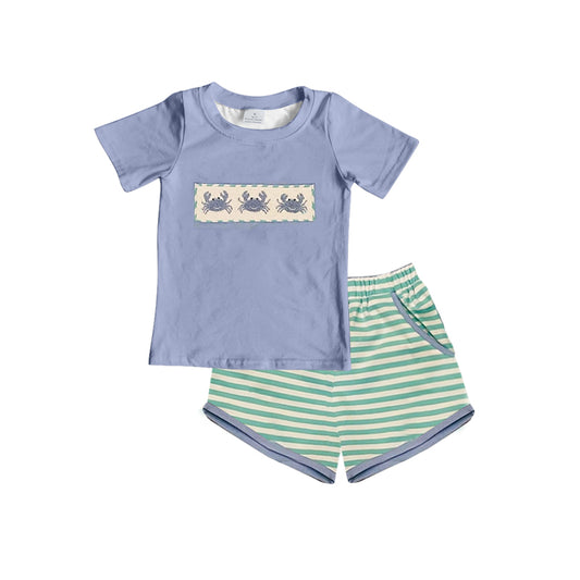 Preorder  BSSO0637 Blue Green Caryfish  Boys Short Sleeve Shorts Outfits