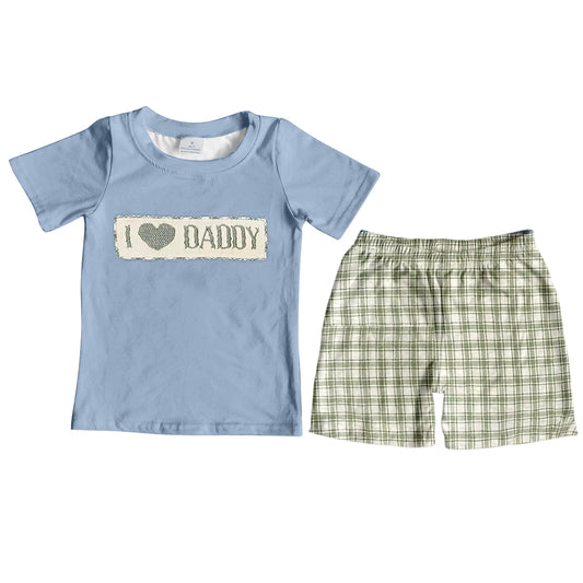 Preorder  BSSO0640  Blue I Love Daddy  Boys Short Sleeve Shorts Outfits