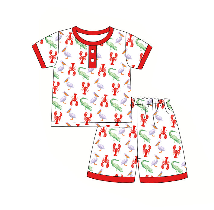 Preorder  BSSO0643 Red Green Crayfish   Boys Short Sleeve Shorts Outfits