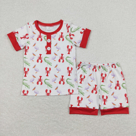 BSSO0643 Red Green Crayfish   Boys Short Sleeve Shorts Outfits RTS 202508