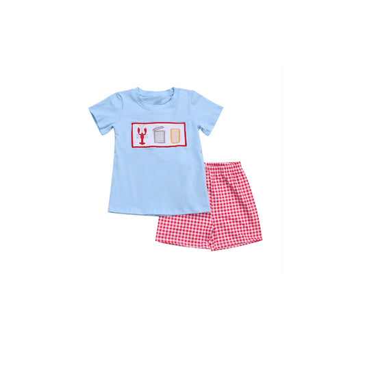 Preorder  BSSO0647 Blue red crayfish  Boys Short Sleeve Shorts Outfits