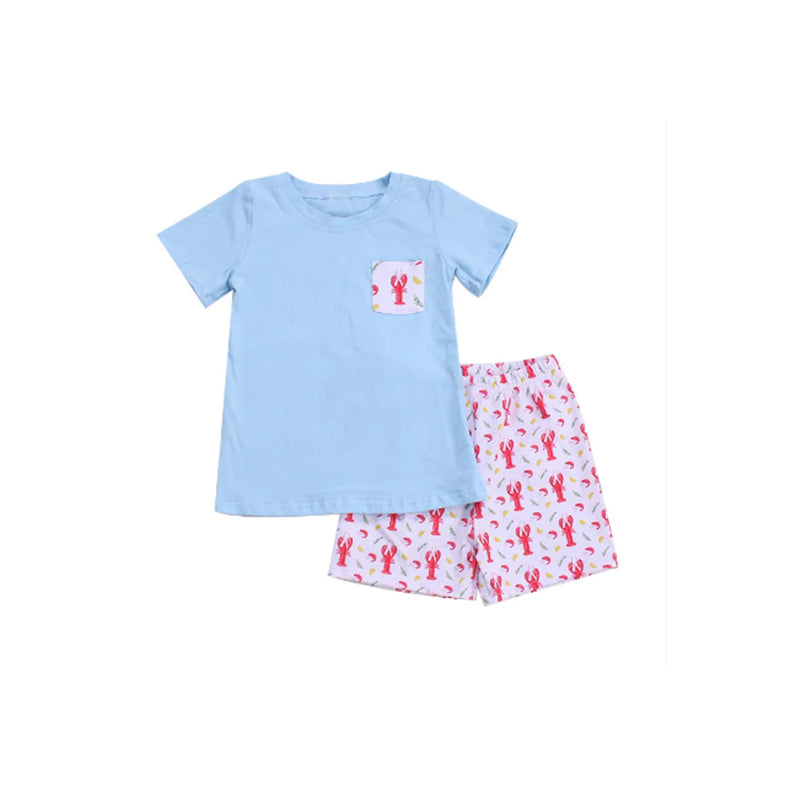 Preorder  BSSO0648 Blue red crayfish  Boys Short Sleeve Shorts Outfits