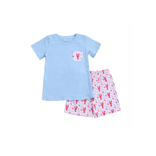 Preorder  BSSO0648 Blue red crayfish  Boys Short Sleeve Shorts Outfits