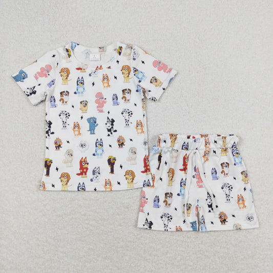 BSSO0660 Cartoon Bluey White Short Sleeve Shorts Boys Outfits RTS 202508