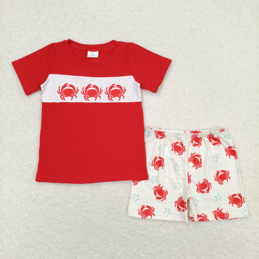 BSSO0670 Crab Star Red short sleeve beige shorts set High quality baby boys clothing sets