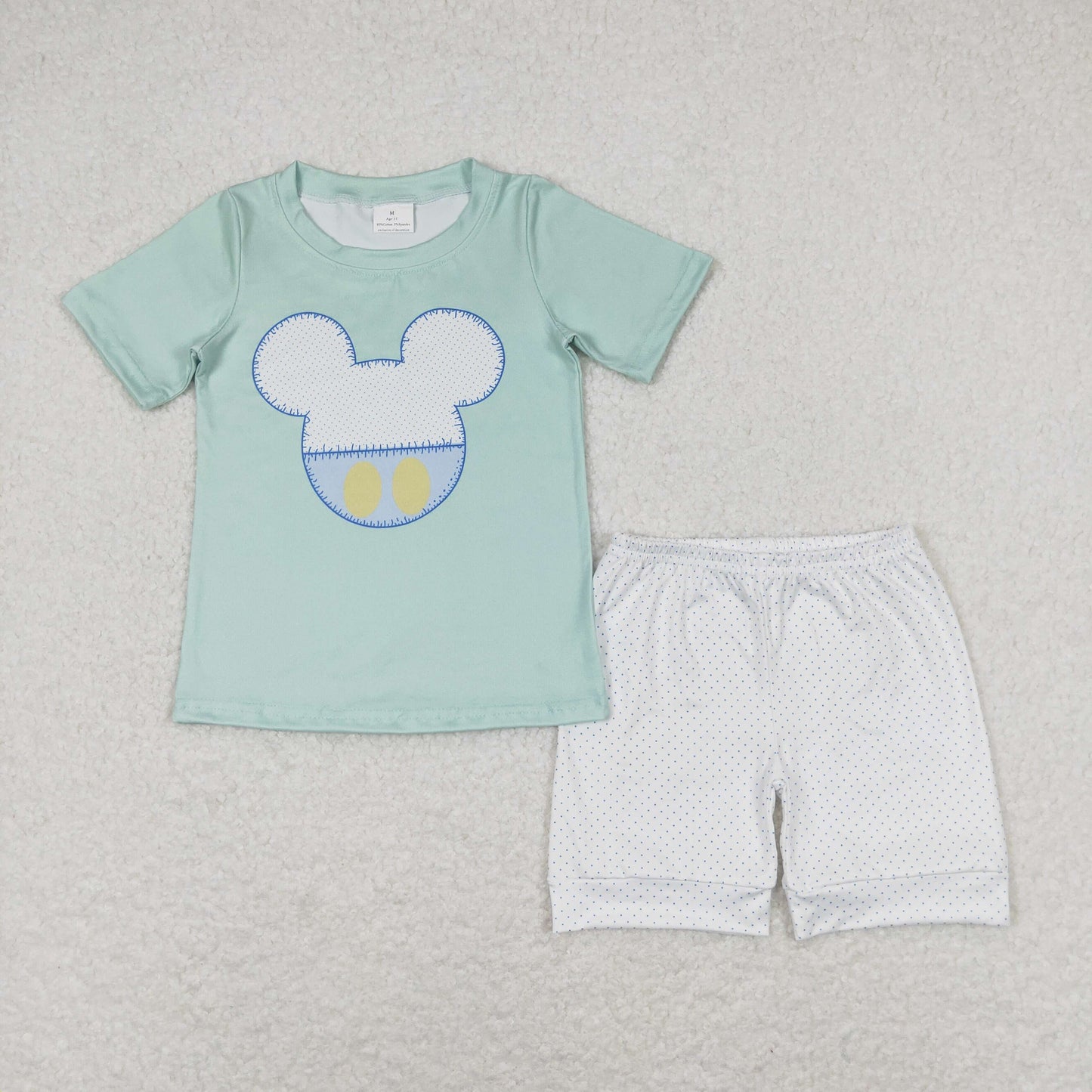 BSSO0675 Mickey green short sleeve polka dot white shorts set high quality