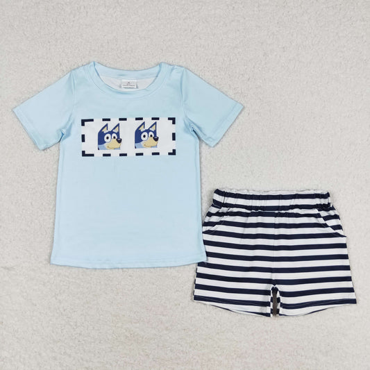 BSSO0682 bluey blue short sleeve striped shorts set high quality wholesale