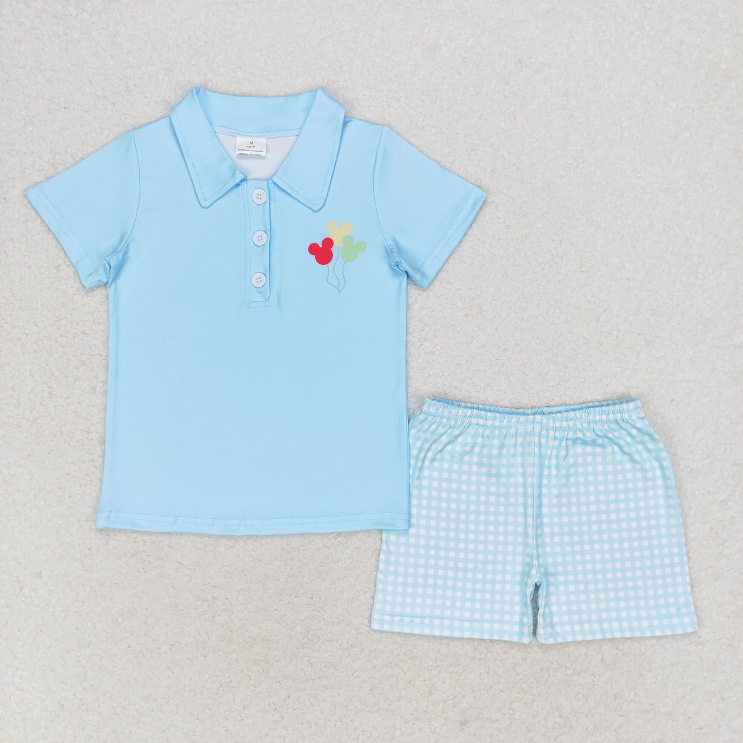 BSSO0683 Mickey Balloon blue short-sleeved plaid shorts suit