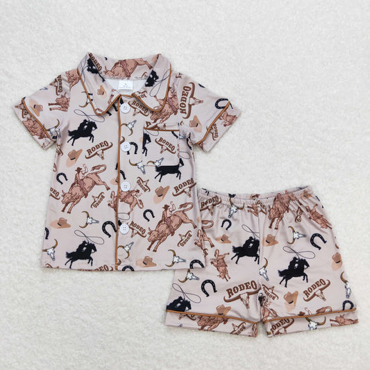 BSSO0761 Rodeo Cowboy Short Sleeve Shorts Boys Pajamas Outfits RTS 202508