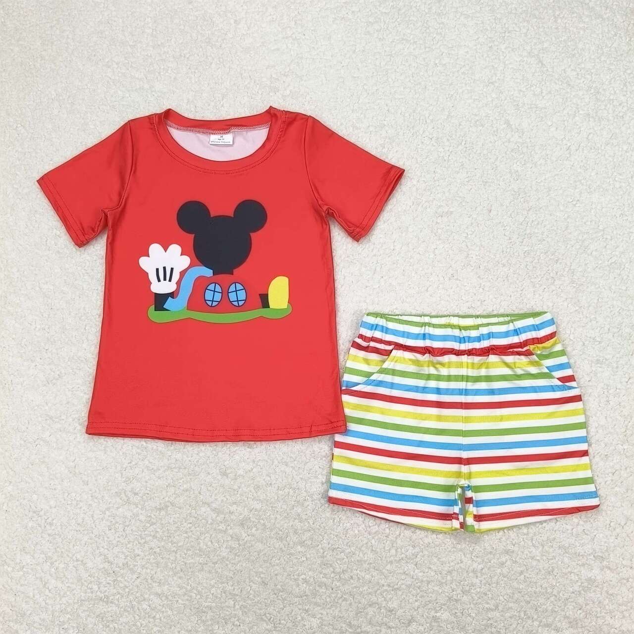 BSSO0786 Rice Wonderful House red short-sleeved colorful striped shorts suit