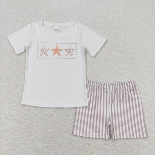 BSSO0826 Starfish White Short Sleeve Striped Shorts Boys Sets RTS 202508