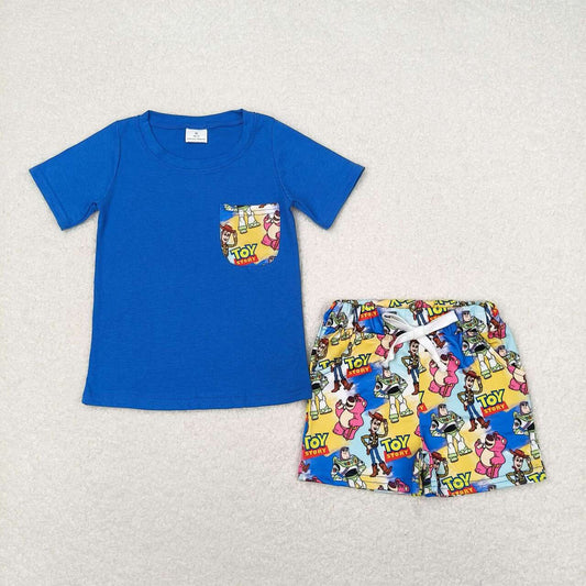 BSSO0833 toy story Pocket Blue short sleeve shorts set High quality