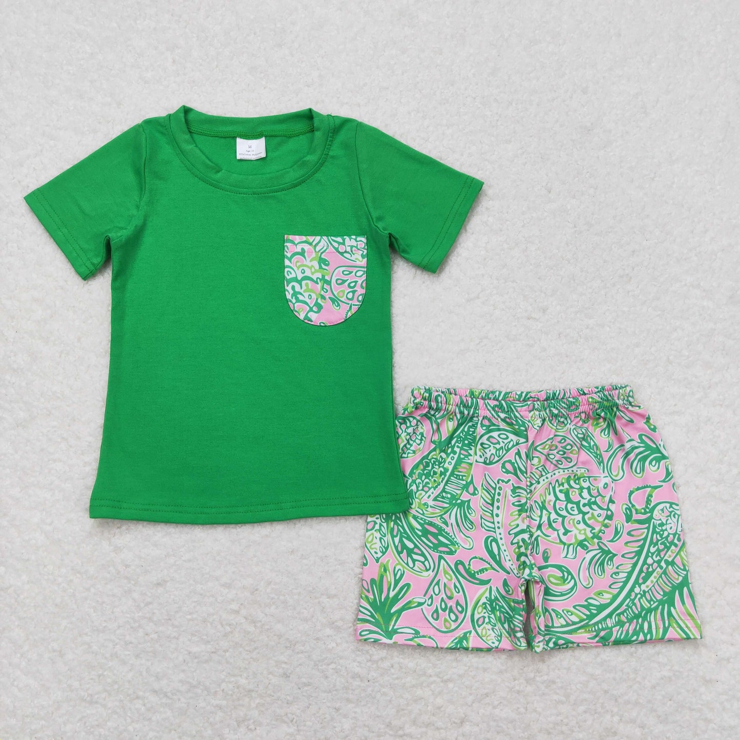 BSSO0839 Sea Grass Pocket Green Short Sleeve Shorts Boys Outfits 202404 RTS