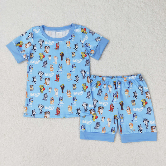 BSSO0853 bluey blue short sleeve shorts pajamas set High quality