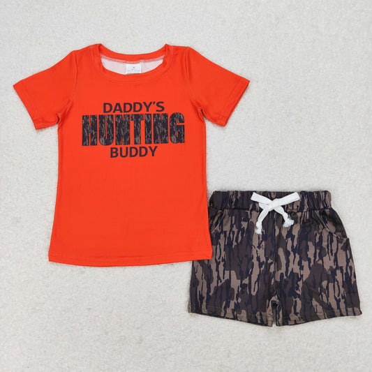 BSSO0922 daddy's hunting buddy Orange short-sleeved camouflage shorts set high quality wholesale 2024 boys clothing sets