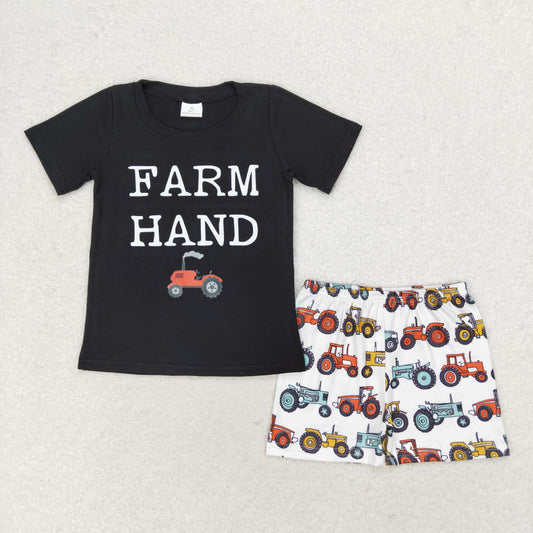 BSSO0942 farm hand tractor black short-sleeved shorts suit boys clothing sets 7 years