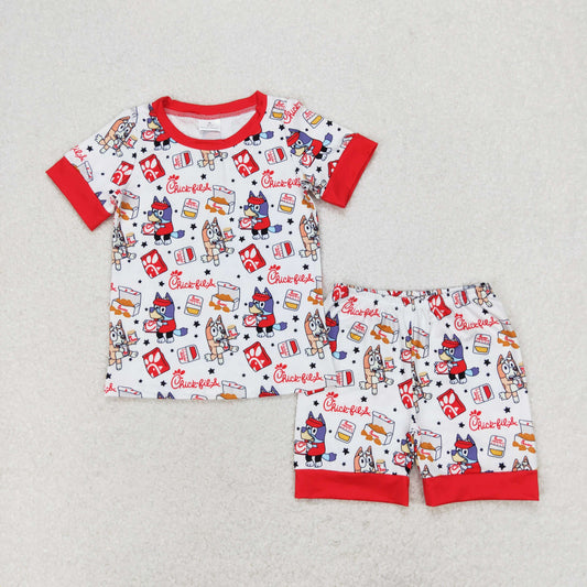 BSSO0948 bluey chick Fried Chicken Stars Red and white short-sleeved shorts pajamas set High quality