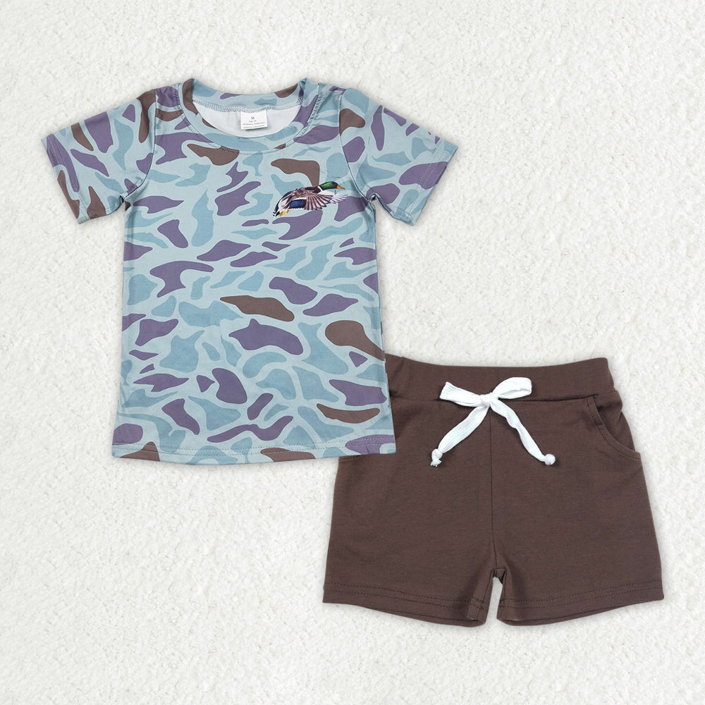 BSSO0950 Duck Hunting Blue Camo Short Sleeve Shorts Suit Boys Clothes 20240410 RTS