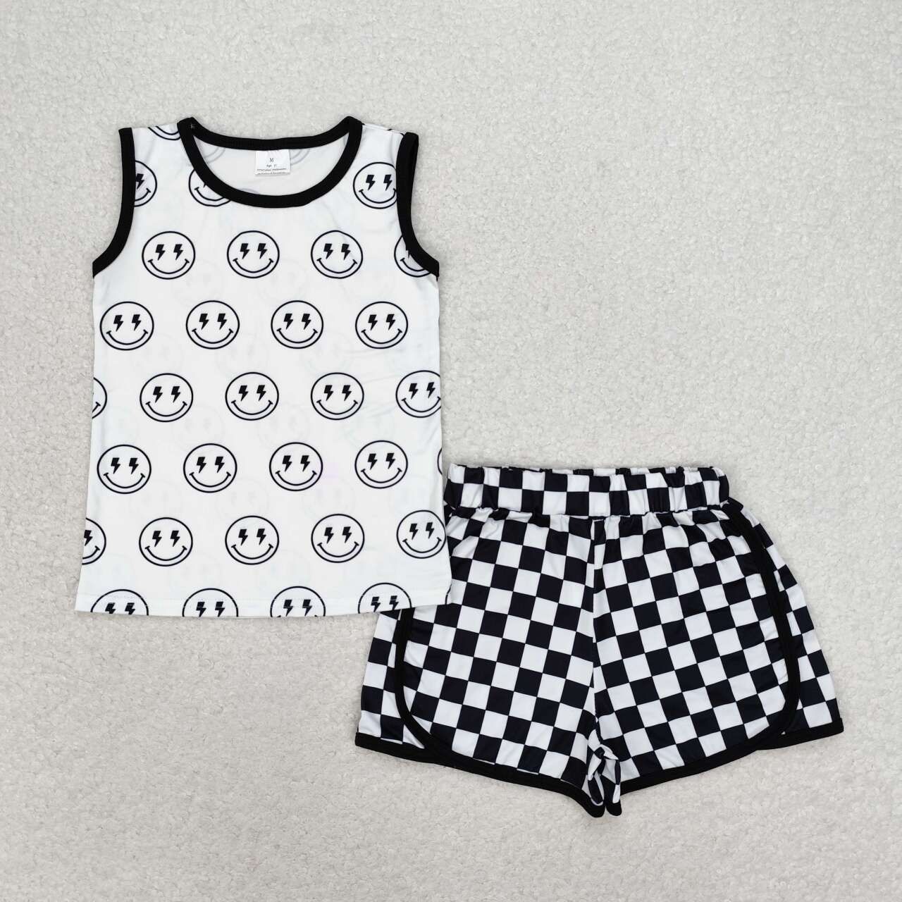 BSSO0972 Lightning sleeveless black and white checked shorts suit toddler boys clothing sets 2024 new