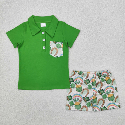 BSSO1004 St Patrick‘s day children clothes outfits Lucky Boys Short Sleeve Shorts Outfits RTS 202412