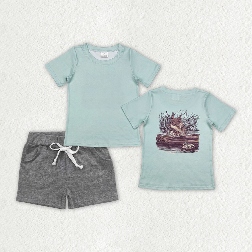 BSSO1199 Puppy Printed Mint Green Short Sleeve Shirts Gray Pants sets summer outfit RTS 202412