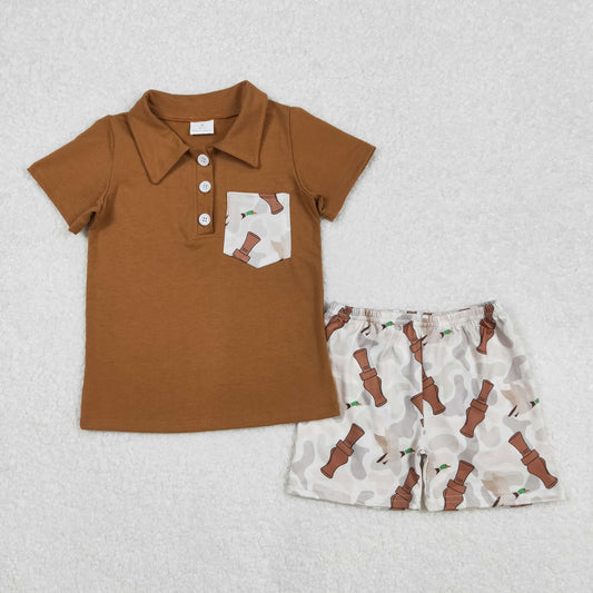 BSSO1206 Duck Bottle Hunting Clothes Brown Short Sleeve top shorts sets Boys boutique outfit 202502 RTS
