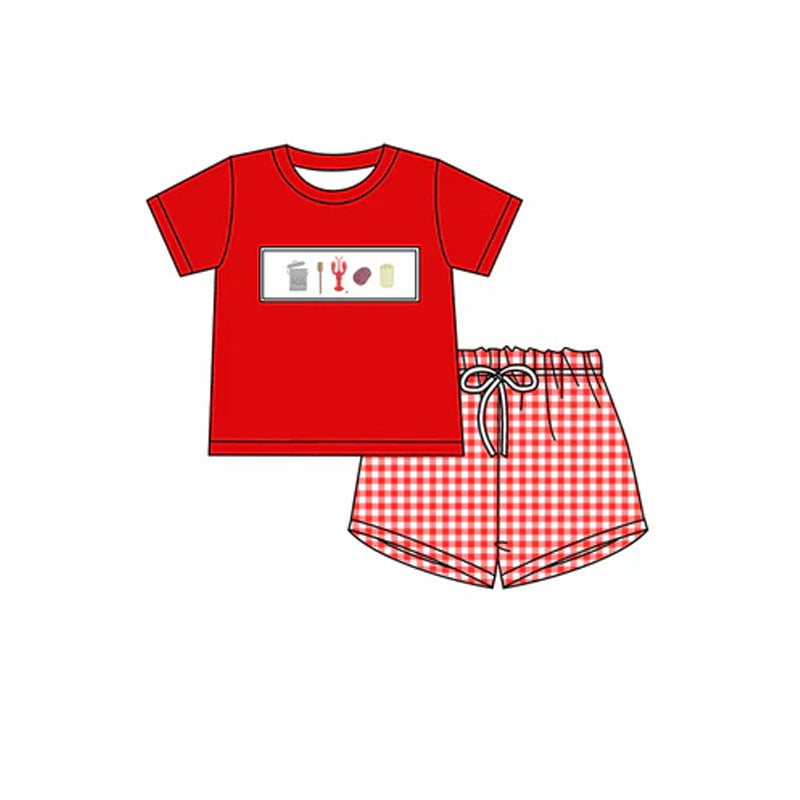 preorder BSSO1264  Crawfish Corn Red Short Sleeve Shorts Sets Boys Boutique Outfits 20250104