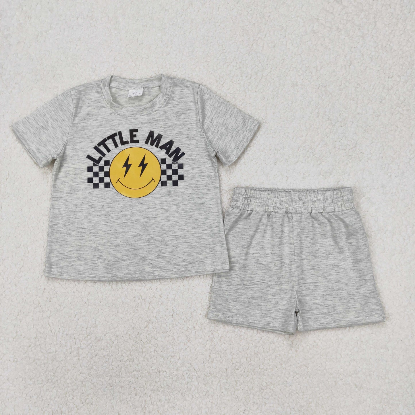 BSSO1303 Offset print little man letter smile face lightning short sleeve top shorts set boutique boys outfits 202503 RTS