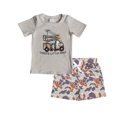 Preorder BSSO1307 Boys clothes Engineering car letter short sleeve top shorts set Boutique Summer clothes  202502 RTS