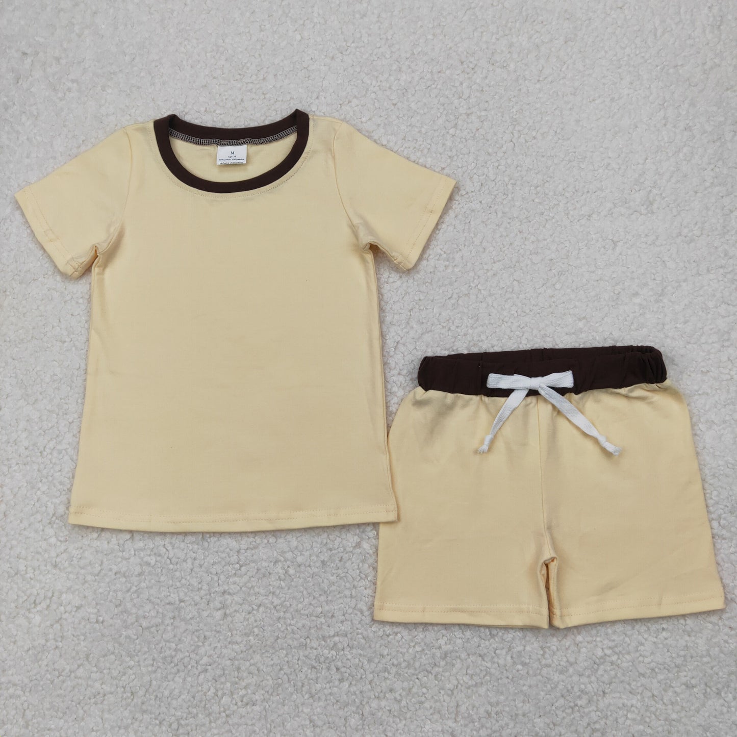 BSSO1310 Boys clothes beige brown short sleeve top shorts set Boutique Summer clothes  202504 RTS