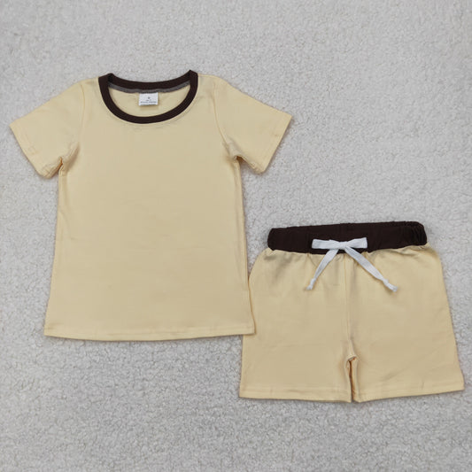 BSSO1310 Boys clothes beige brown short sleeve top shorts set Boutique Summer clothes  202504 RTS