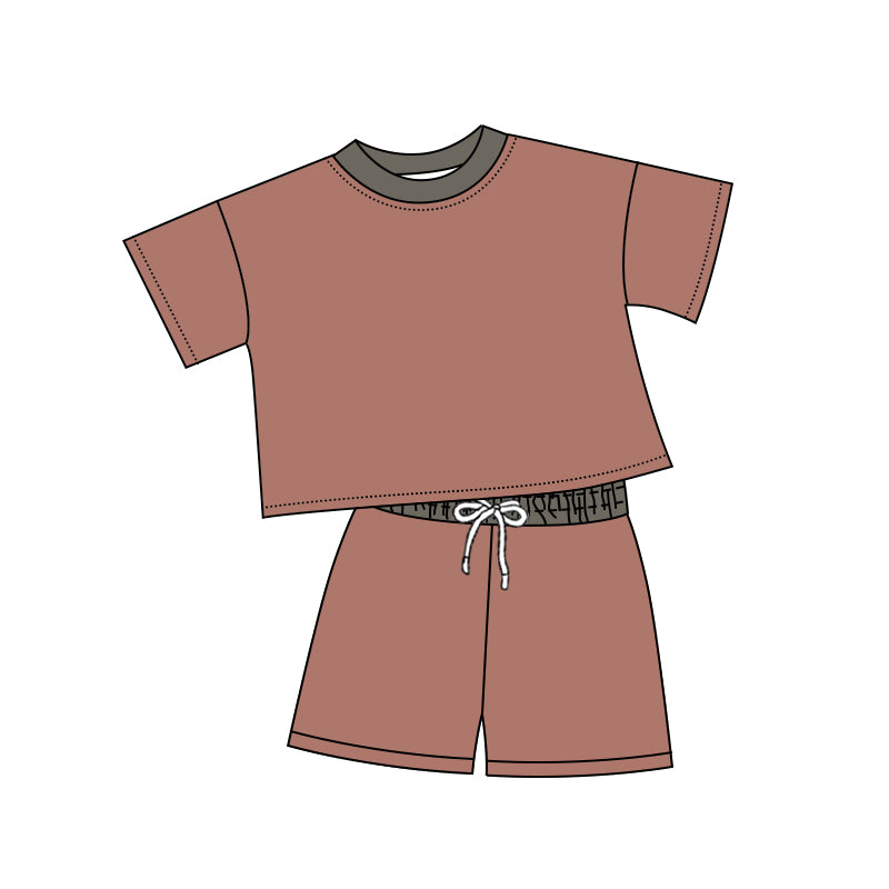 Preorder BSSO1311 Boys clothes Solid Red Brown  short sleeve top shorts set Boutique Summer clothes  202502 RTS