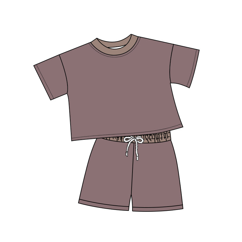 Preorder BSSO1313 Boys clothes Solid Grey Purple  short sleeve top shorts set Boutique Summer clothes  202502 RTS