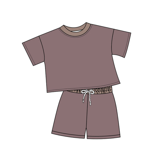 Preorder BSSO1313 Boys clothes Solid Grey Purple  short sleeve top shorts set Boutique Summer clothes  202502 RTS