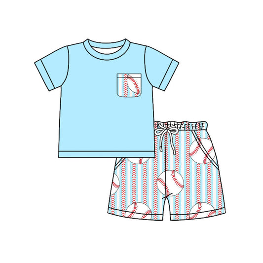 BSSO1317 Blue baseball short sleeve top shorts set boys Boutique Summer clothes 202503 RTS
