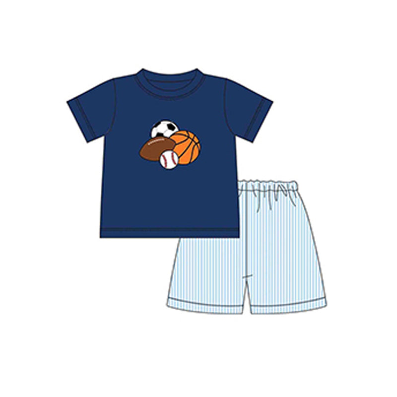 Preorder BSSO1332 Boys clothes Navy blue football short sleeve top shorts set Boutique Summer clothes  202502 RTS