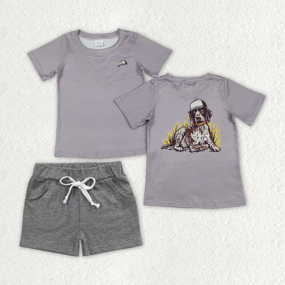 BSSO1335 Hat Puppy grey short sleeve top shorts set Boys Boutique clothes  202502 RTS
