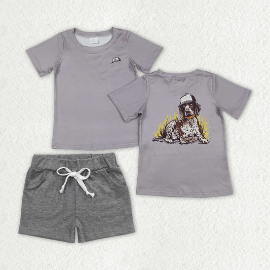 BSSO1335 Hat Puppy grey short sleeve top shorts set Boys Boutique clothes  202502 RTS