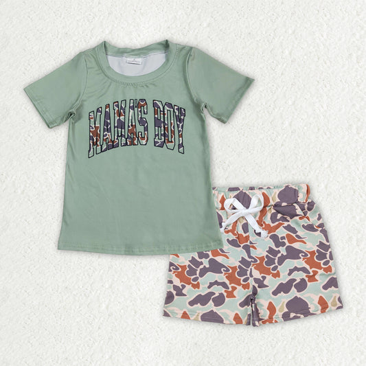 preorder BSSO1344  Mama's boy green camouflage short sleeve top shorts set boys Boutique Summer clothes 202505