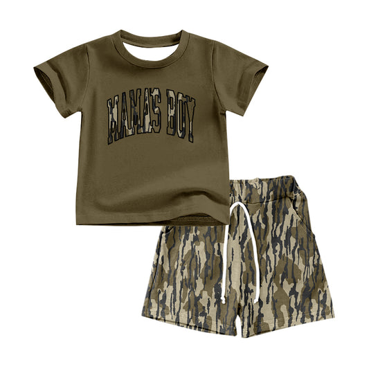 preorder BSSO1345  Mama's boy Brown camouflage short sleeve top shorts set boys Boutique Summer clothes 202502