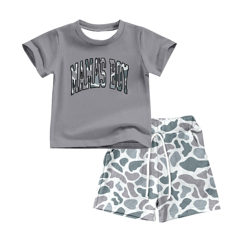 BSSO1347 Mama's boy grey purple camouflage short sleeve top shorts set boys boutique clothes 202503 RTS