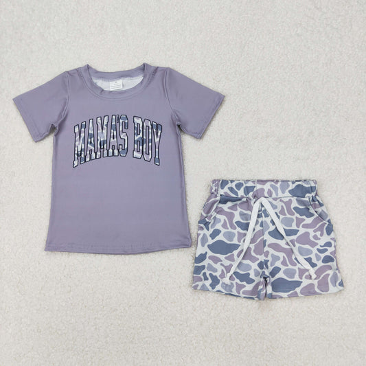 BSSO1347 Mama's boy grey purple camouflage short sleeve top shorts set boys boutique clothes 202503 RTS