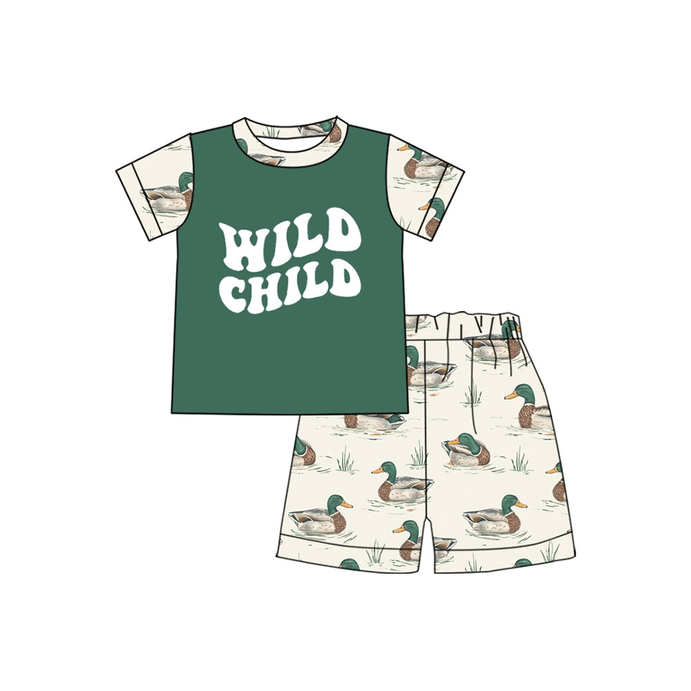 preorder BSSO1367 Dark green wild child duck hunting short sleeve top shorts set Boys Boutique Summer outfit 202502