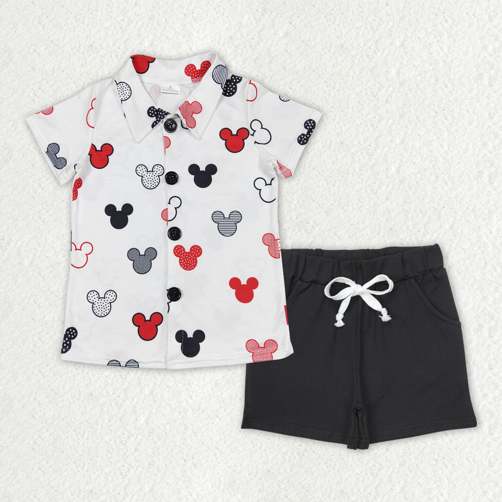 preorder BSSO1386 White Mickey Mouse Polo short sleeve top black shorts sets Boys boutique outfit 202502