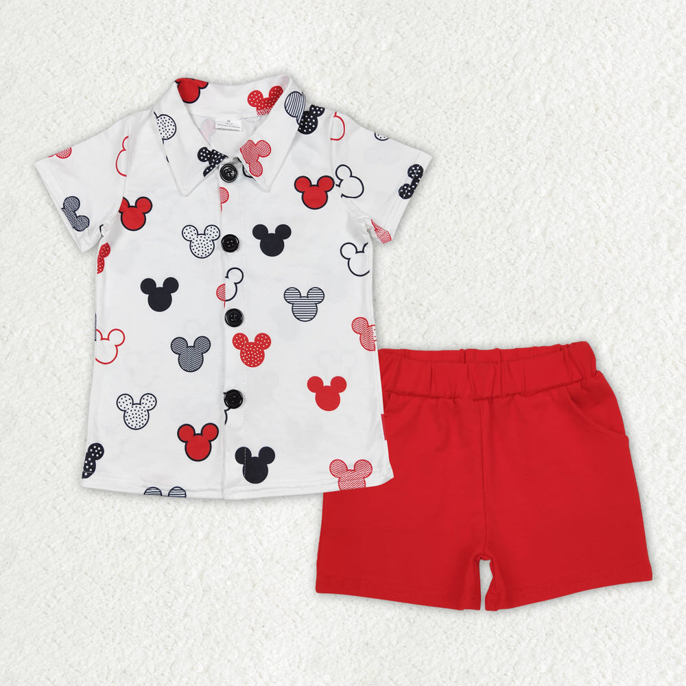 preorder BSSO1387  White Mickey Mouse Polo short sleeve top red shorts sets Boys boutique outfit 202502
